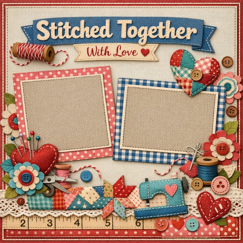 Stitched Together With Love-Premade Scrapbook Page