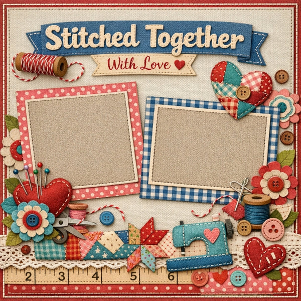Stitched Together With Love-Premade Scrapbook Page