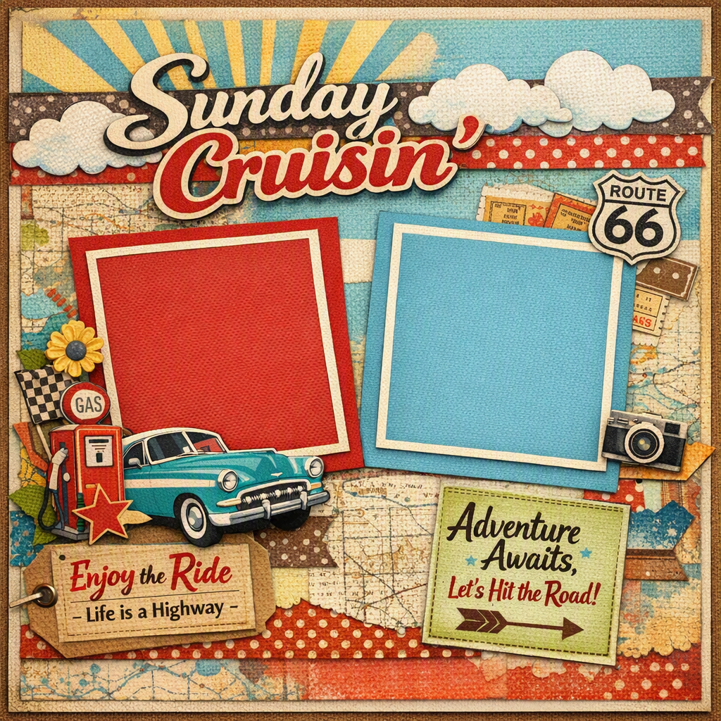 Sunday Cruisin'-Premade Scrapbook Page