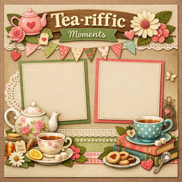 Tea-riffic Moments-Premade Scrapbook Page