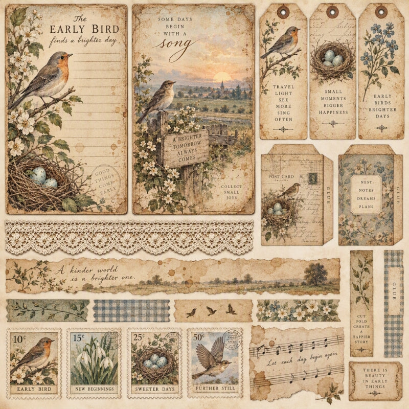 The Early Bird-Premade Junk Journal Page