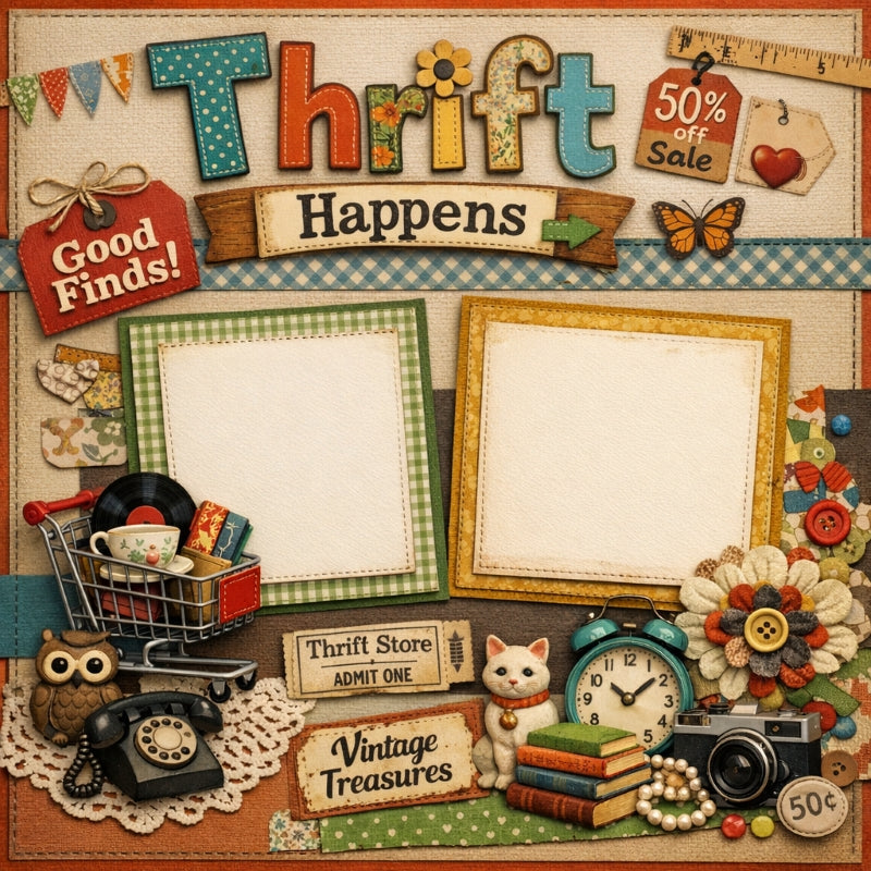 Thrift Happens-Premade Scrapbook Page