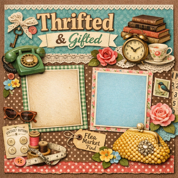 Thrifted & Gifted-Premade Scrapbook Page
