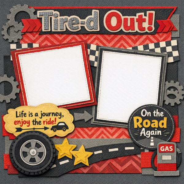 Tire-d Out!-Premade Scrapbook Page