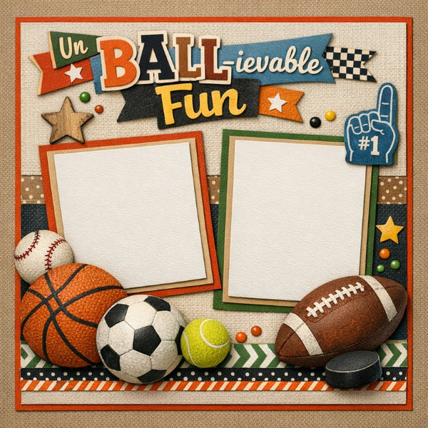 Un Ball-ievable Fun-Premade Scrapbook Page