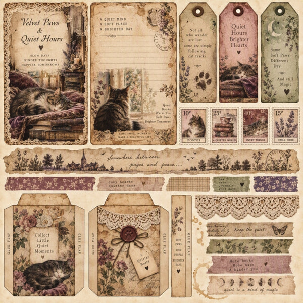 Velvet Paws & Quiet Hours-Premade Junk Journal Page
