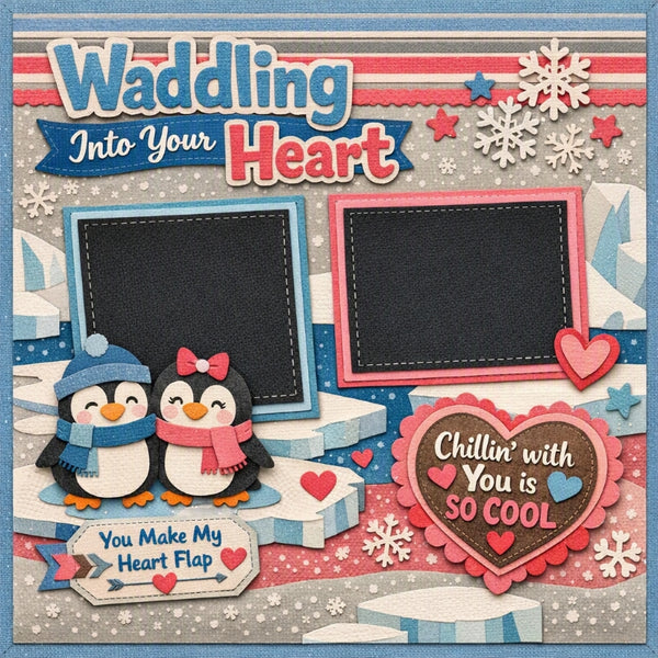 Waddling Into Your Heart-Premade Scrapbook Page