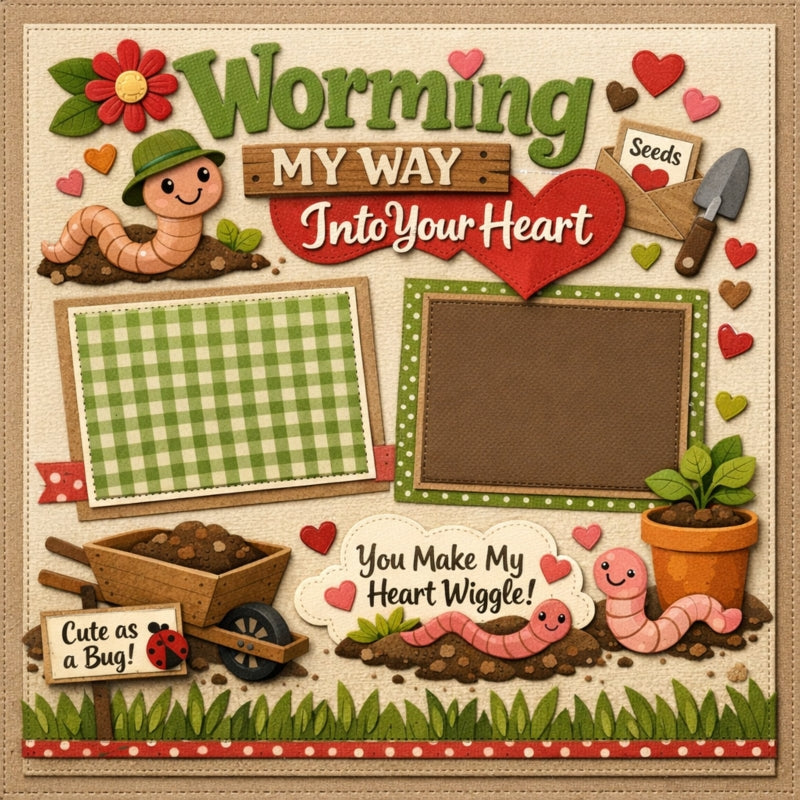 Worming My Way Into Your Heart-Premade Scrapbook Page