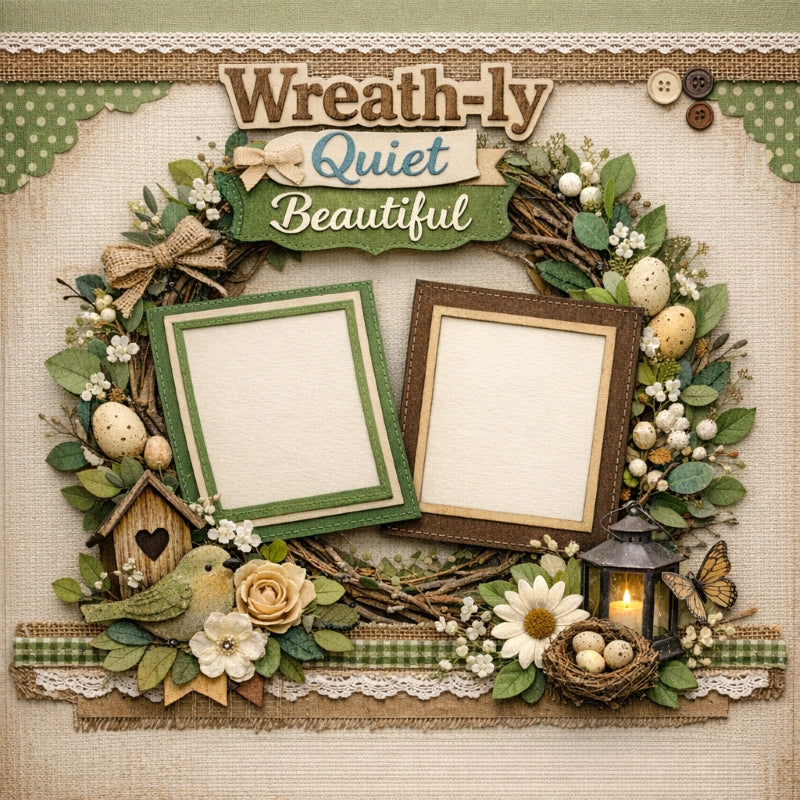 Wreath-ly Quiet Beautiful-Premade Scrapbook Page