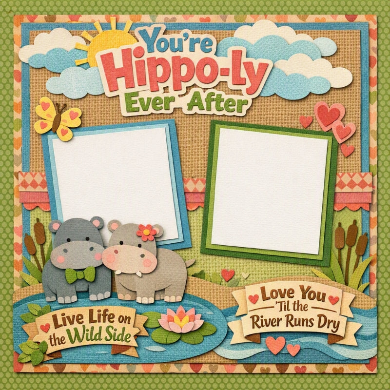 You're Hippo-ly Ever After-Premade Scrapbook Page